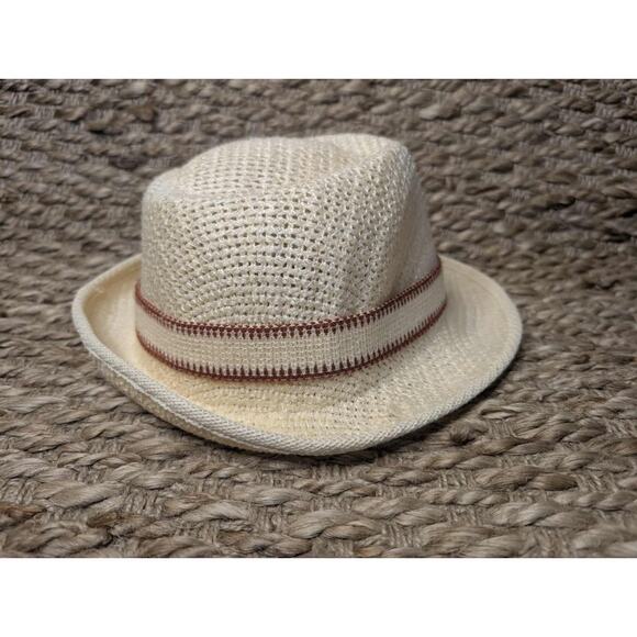 Mens World Cup Fedora Straw Hat Beige Brown Headband Size S - Picture 2 of 9